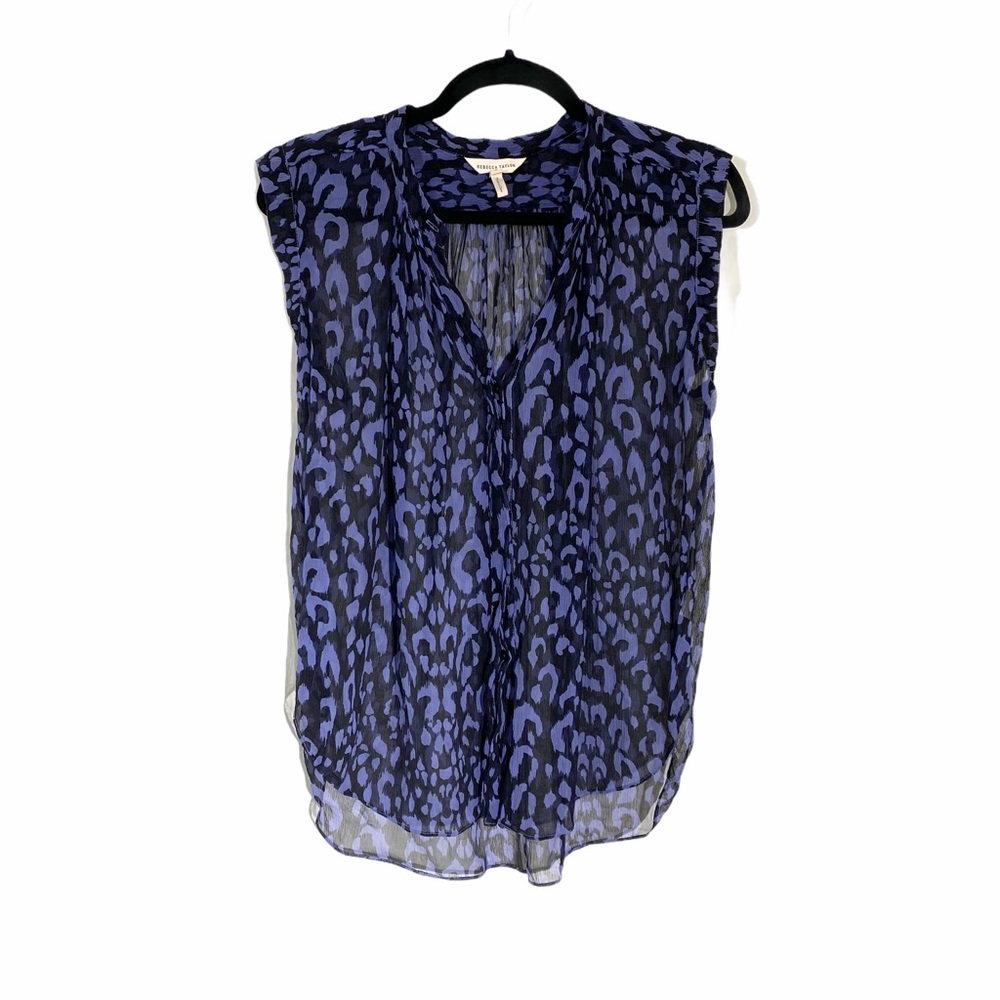 REBECCA TAYLOR Blue Leopard Print Silk Top